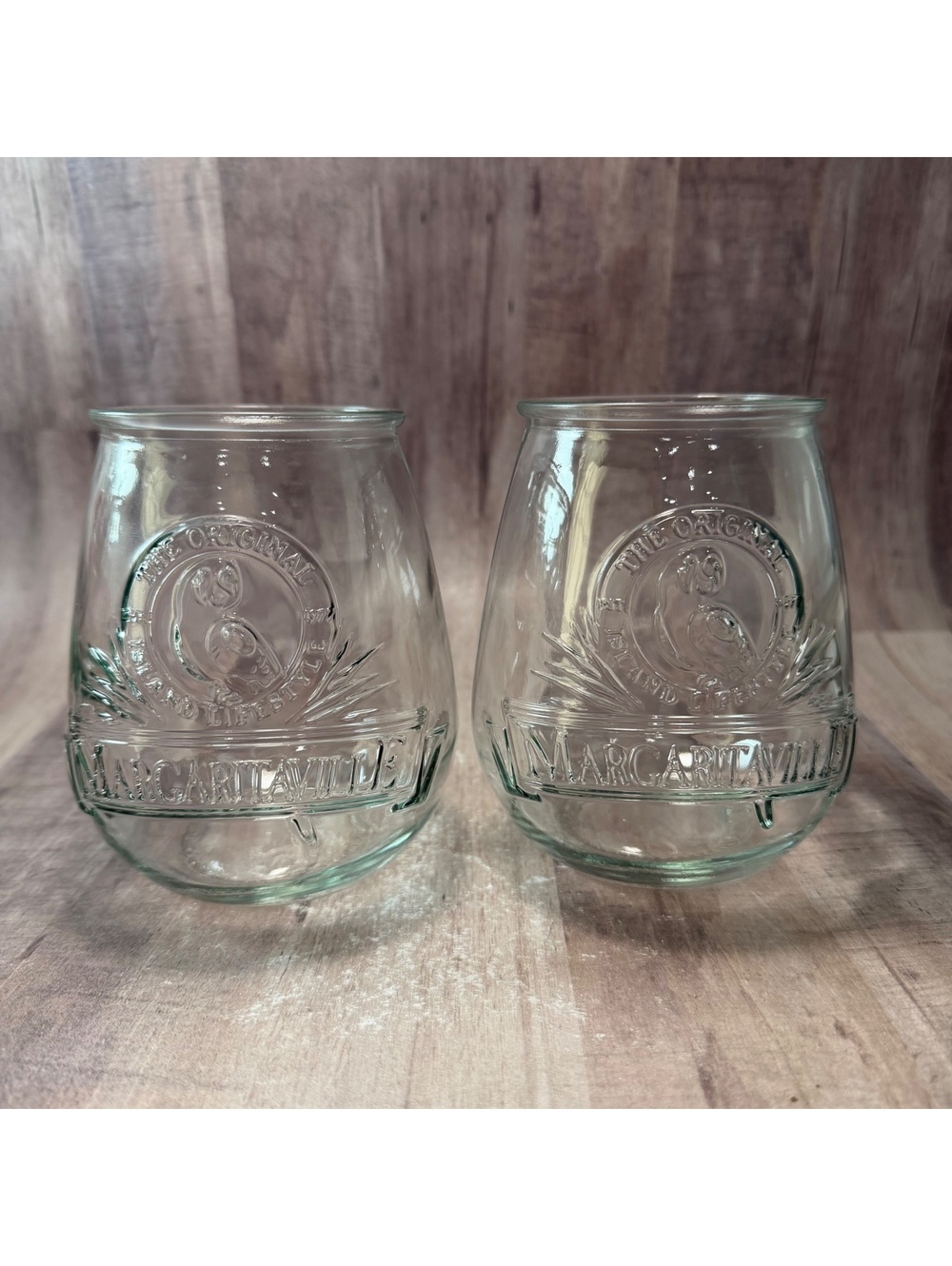 Set of 2 Margaritaville Stemless Wine Glasses Chunky Heavy Cocktail Jimmy Buffet